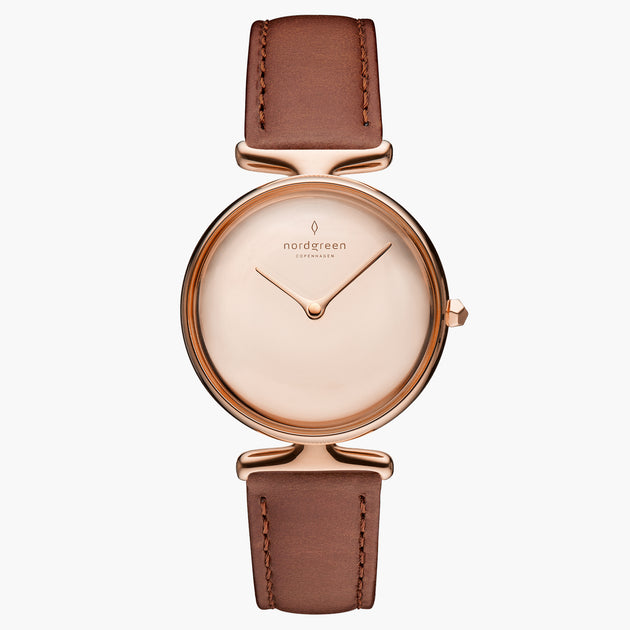 UN28RGLEBRPM UN32RGLEBRPM &Unika rose gold ladies watch - polished metal dial - rose gold case - brown leather strap