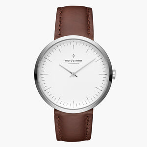 IN32SILEDBXX IN40SILEDBXX &Infinity ladies leather strap watches - white dial - silver case - brown leather strap