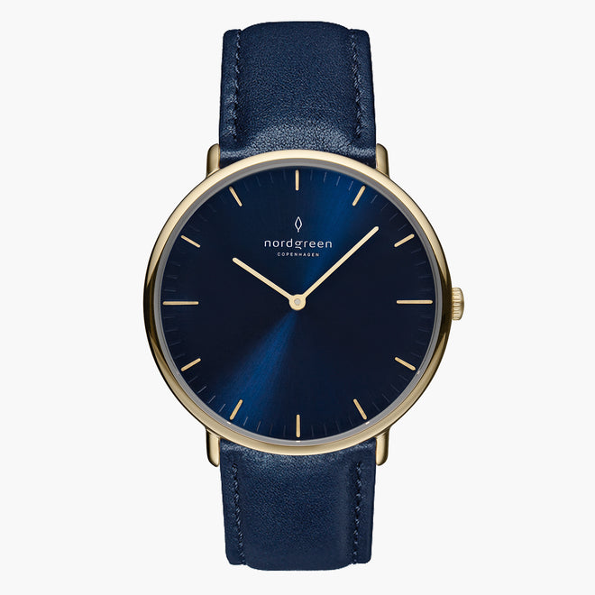 NR32GOLENANA NR36GOLENANA NR40GOLENANA &Native ladies leather strap watches - navy dial - gold case