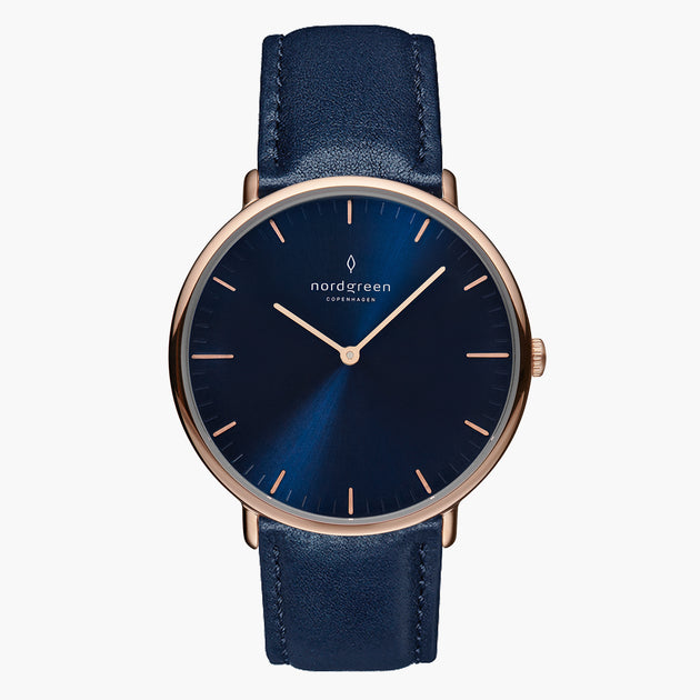 NR32RGLENANA NR36RGLENANA NR40RGLENANA &Native ladies leather strap watches - navy dial - rose gold case