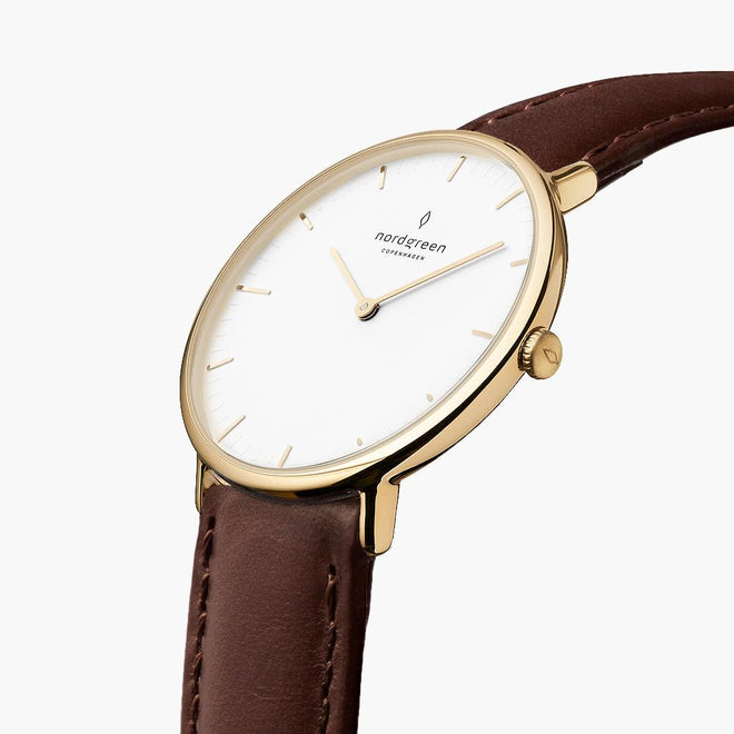 NR36GOLEDBXX NR40GOLEDBXX NR28GOLEDBXX &Native ladies leather strap watches - white dial - gold case