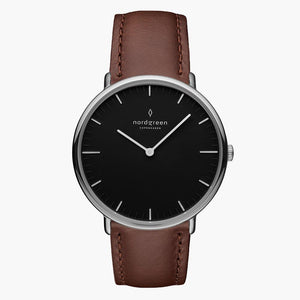 NR36SILEDBBL NR40SILEDBBL NR28SILEDBBL &Native ladies leather strap watches - black dial - silver case