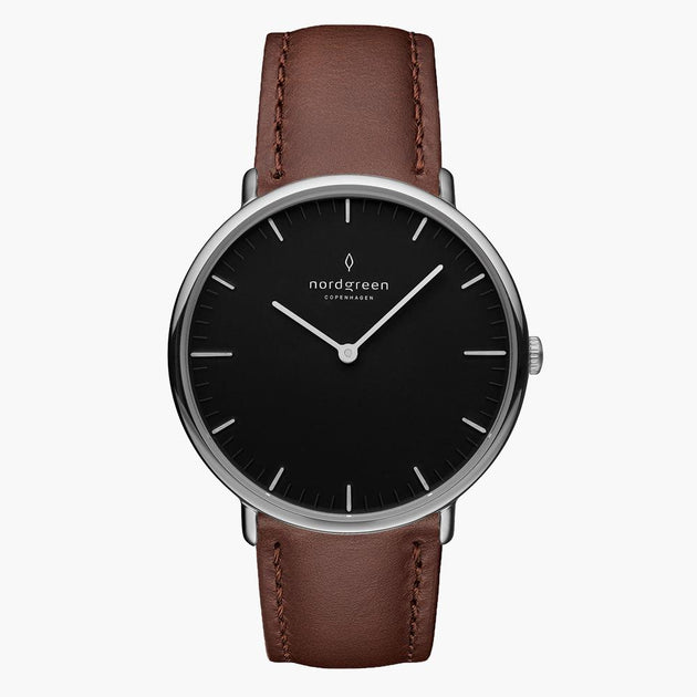 NR36SILEDBBL NR40SILEDBBL NR28SILEDBBL &Native ladies leather strap watches - black dial - silver case