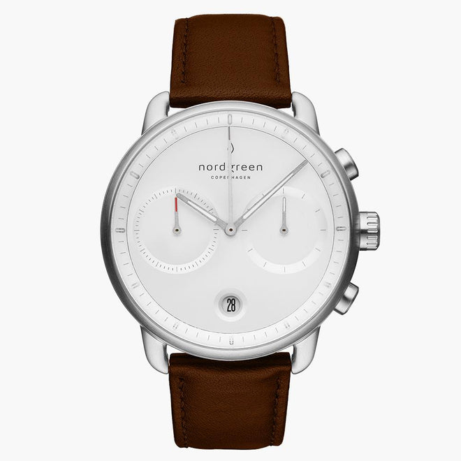 PI42SILEDBXX &Pioneer mens tan watch - white dial - silver case