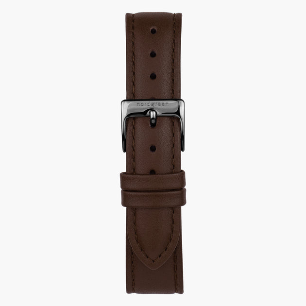 ST16POGMLEDB &Dark brown leather watch strap - gunmetal buckle - 16mm