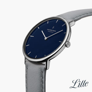 NR32SILEGRNA &Native ladies leather strap watches - navy dial - silver case - grey leather strap
