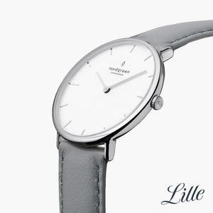 NR32SILEGRXX &Native silver watch women - white dial - grey leather strap
