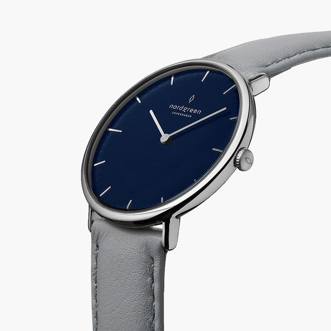 NR36SILEGRNA NR28SILEGRNA &Native ladies leather strap watches - navy dial - silver case  - grey leather strap
