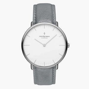 NR36SILEGRXX NR28SILEGRXX &Native silver watch women - white dial - grey leather strap