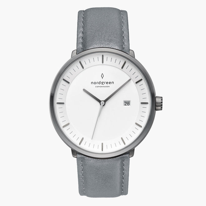 PH36GMLEGRXX &Philosopher gunmetal watch - white dial - grey leather strap