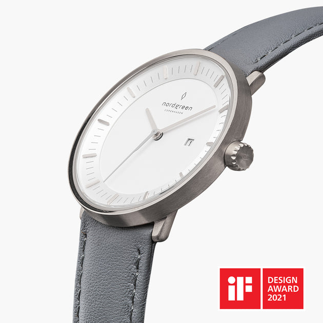 PH36SILEGRXX &Philosopher silver watch mens - white dial - grey leather strap