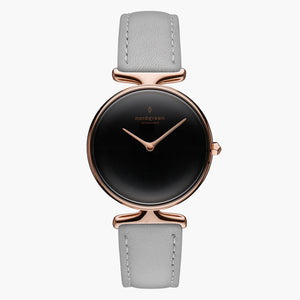 UN28RGLEGRBL UN32RGLEGRBL &Unika ladies leather strap watches - black dial - rose gold case - grey leather strap