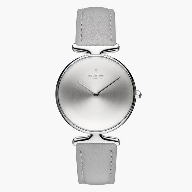 UN28SILEGRBM UN32SILEGRBM &Unika silver watch women - brushed dial - silver case - grey leather strap