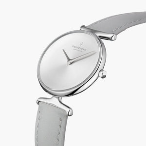 UN28SILEGRBM UN32SILEGRBM &Unika silver watch women - brushed dial - silver case - grey leather strap