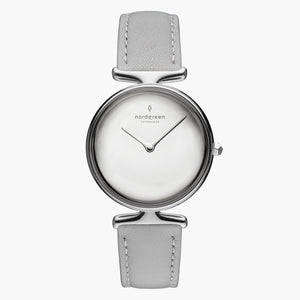 UN28SILEGRPM UN32SILEGRPM &Unika ladies leather strap watches - polished metal dial - silver case - grey leather strap