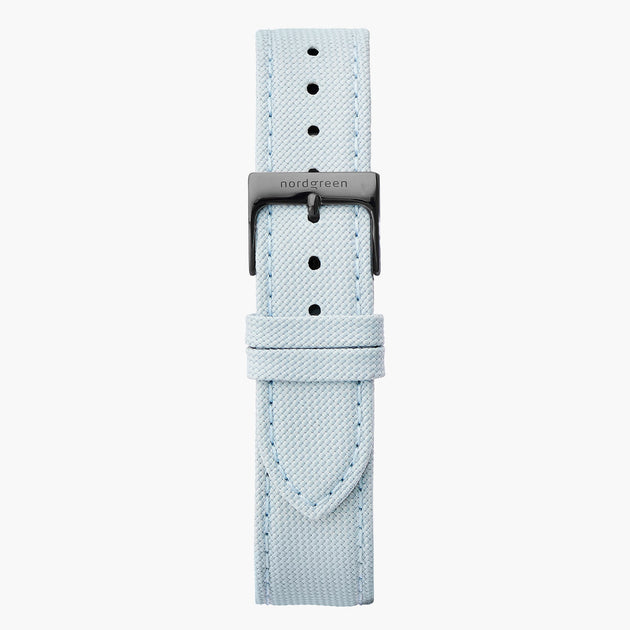 Light Blue Recycled Polyester Strap - Gun Metal - 36mm