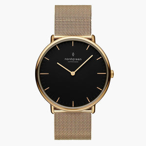 NR36GOMEGOBL NR40GOMEGOBL NR28GOMEGOBL &Native mens gold watches - black dial - mesh strap