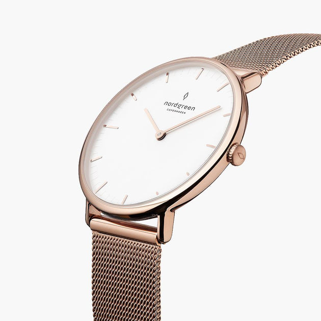 Native - BUNDLE White Dial Rose Gold | Brown Leather / Black Leather / Rose Gold Mesh Strap
