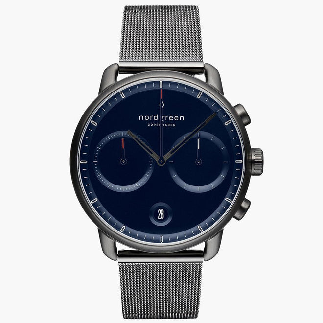 PI42GMMEGUNA &Pioneer gunmetal watch - navy blue dial - mesh strap