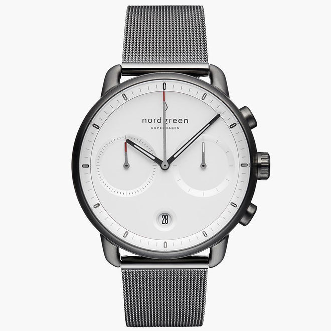 PI42GMMEGUXX &Pioneer gunmetal watch - white dial - mesh strap