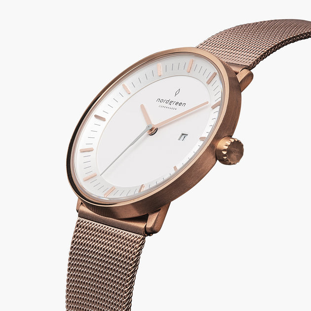 Philosopher - BUNDLE White Dial Rose Gold | Mesh / Green NATO Straps / Dark Brown