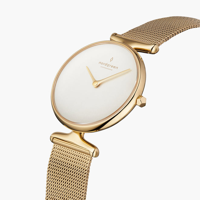 UN28GOMEGOXX UN32GOMEGOXX &Unika gold watch women - white dial - gold mesh strap