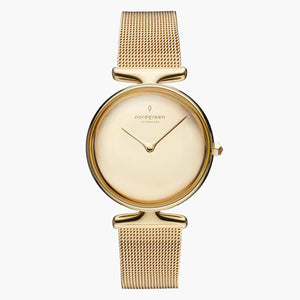 UN28GOMEGOPM UN32GOMEGOPM &Unika gold watch women - polished metal dial - gold mesh strap