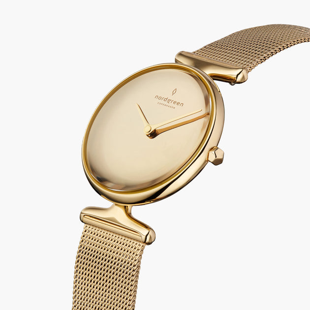 UN28GOMEGOPM UN32GOMEGOPM &Unika gold watch women - polished metal dial - gold mesh strap