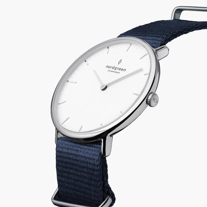 NR36SINYNAXX NR40SINYNAXX &Native silver watch women - white dial - navy blue nylon strap
