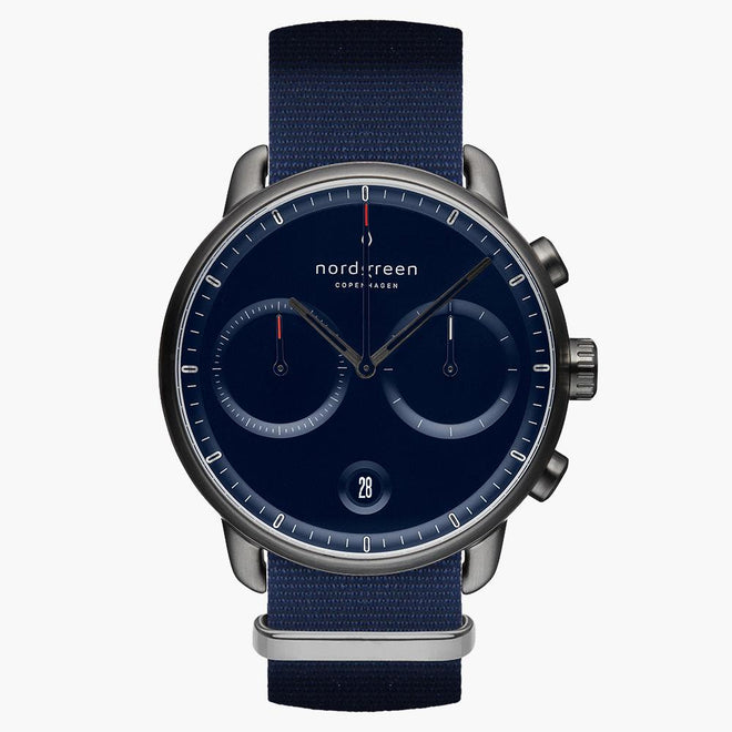 PI42GMNYNANA &Pioneer gunmetal watch - navy blue dial - navy nylon strap