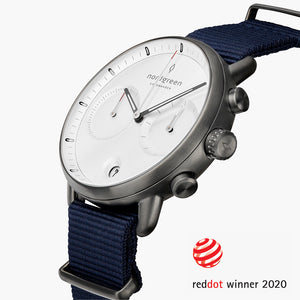 PI42GMNYNAXX &Pioneer gunmetal watch - white dial - navy nylon strap