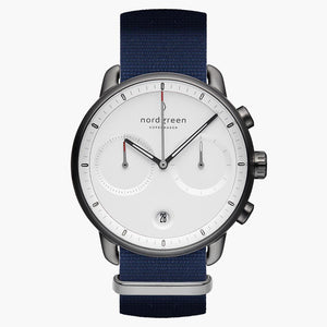 PI42GMNYNAXX &Pioneer gunmetal watch - white dial - navy nylon strap