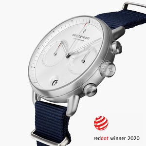 PI42SINYNAXX &Pioneer silver watch mens - white dial - navy nylon strap