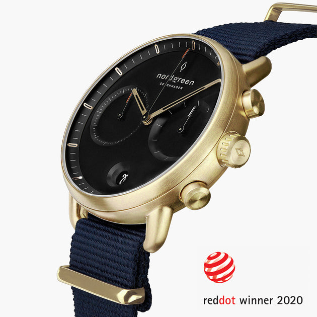 PI42GONYNABL &Pioneer mens gold watches - black dial - navy nylon strap