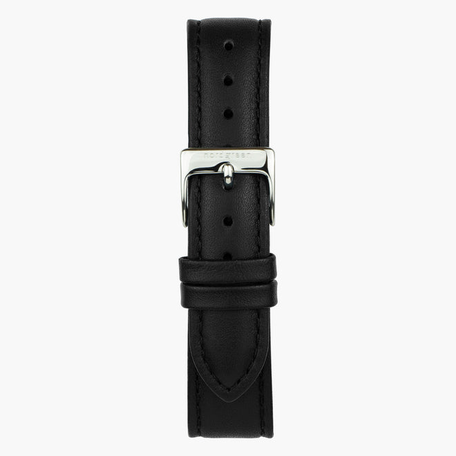 ST14POSIVEBL &Vegan black leather watch strap - silver buckle - 14mm