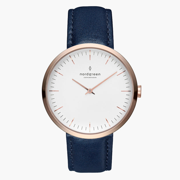 IN32RGLENAXX IN40RGLENAXX &Infinity rose gold ladies watch - white dial - rose gold case - navy leather strap