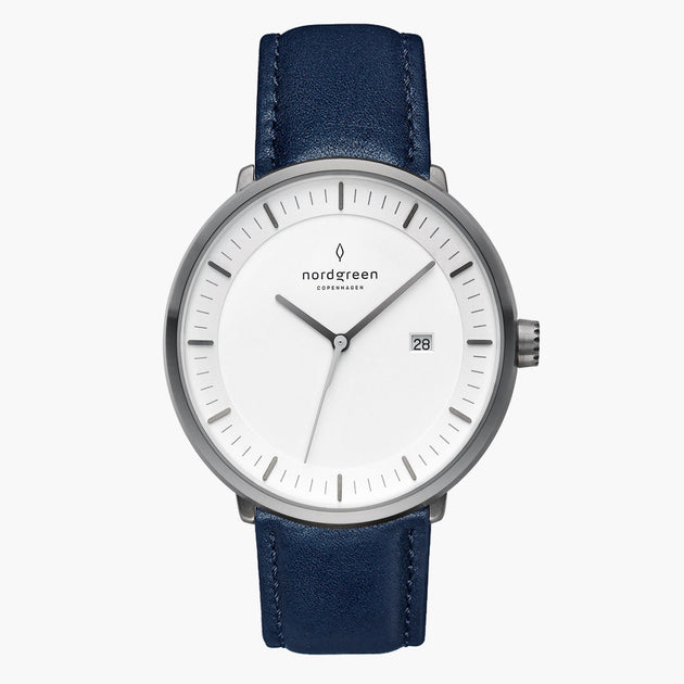 PH36GMLENAXX PH40GMLENAXX &Philosopher gunmetal watch - white dial - navy blue leather strap