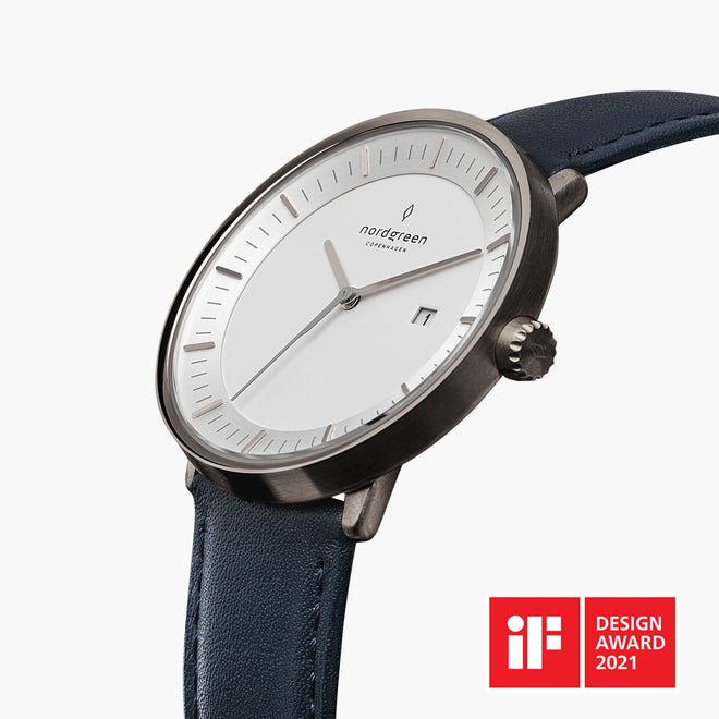 PH36GMLENAXX PH40GMLENAXX &Philosopher gunmetal watch - white dial - navy blue leather strap