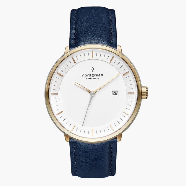 PH40GOLENAXX PH36GOLENAXX &Philosopher mens gold watches - white dial - navy blue leather strap