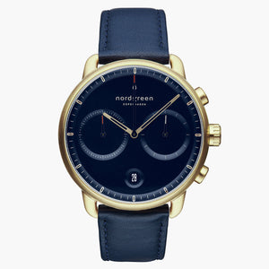 PI42GOVENANA &Pioneer mens gold watches - navy blue dial - navy leather strap
