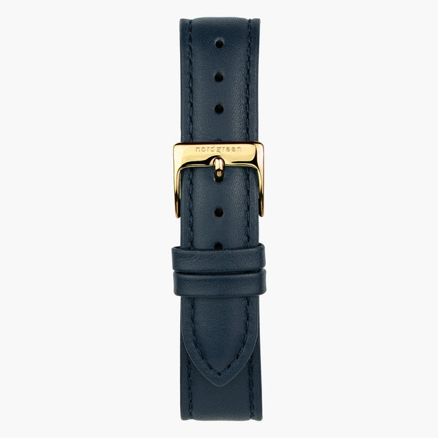 ST18POGOVENA &Blue vegan leather watch strap - gold buckle - 18mm