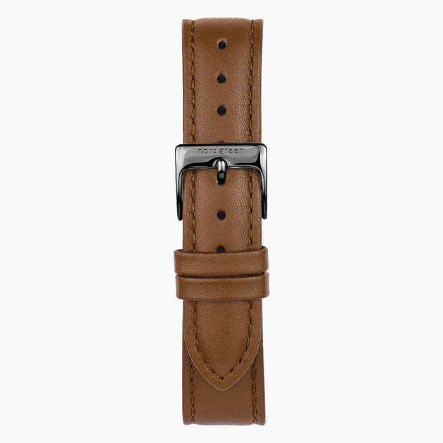 ST14POGMVEBR &Vegan brown leather watch strap - gun metal buckle - 14mm