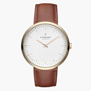 IN32GOLEBRXX IN40GOLEBRXX &Infinity ladies leather strap watches - white dial - gold case  - brown leather strap