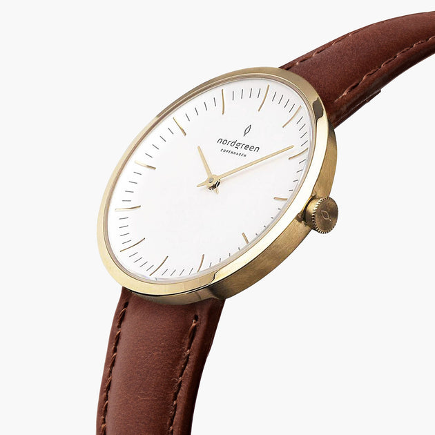 IN32GOLEBRXX IN40GOLEBRXX &Infinity ladies leather strap watches - white dial - gold case  - brown leather strap