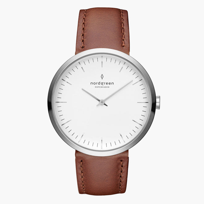 IN32SILEBRXX  &Infinity ladies leather strap watches - silver case - white dial - brown leather strap