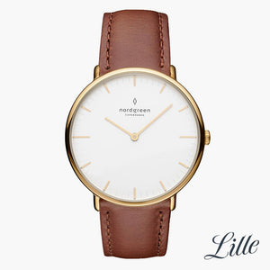 NR32GOLEBRXX &Native ladies leather strap watches - white dial - gold case
