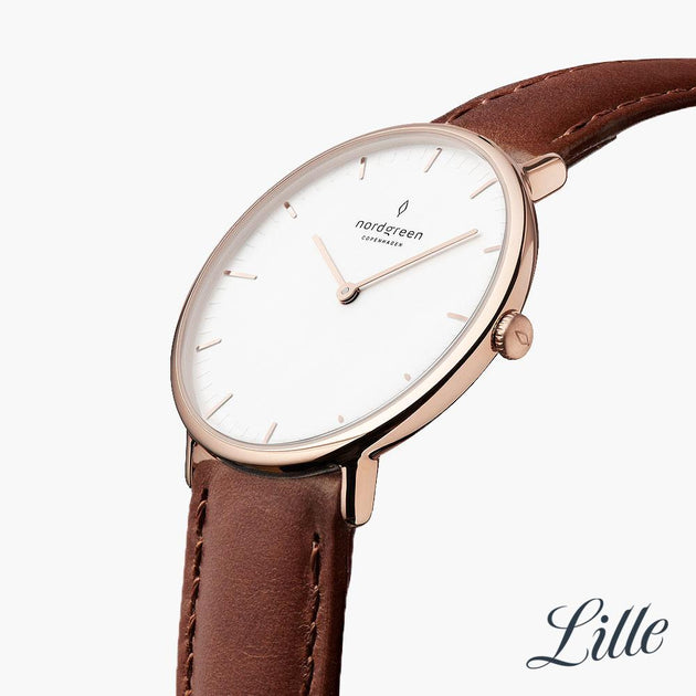NR32RGLEBRXX &Native ladies leather strap watches - white dial - rose gold case