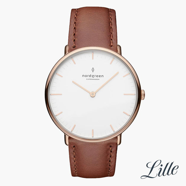 NR32RGLEBRXX &Native ladies leather strap watches - white dial - rose gold case