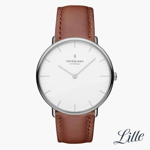 NR32SILEBRXX &Native ladies leather strap watches - white dial - silver case