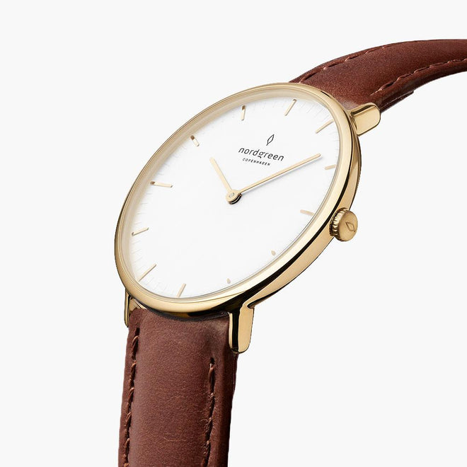 NR36GOVEBRXX NR40GOVEBRXX NR28GOVEBRXX &Native mens gold watches - white dial - brown vegan leather strap